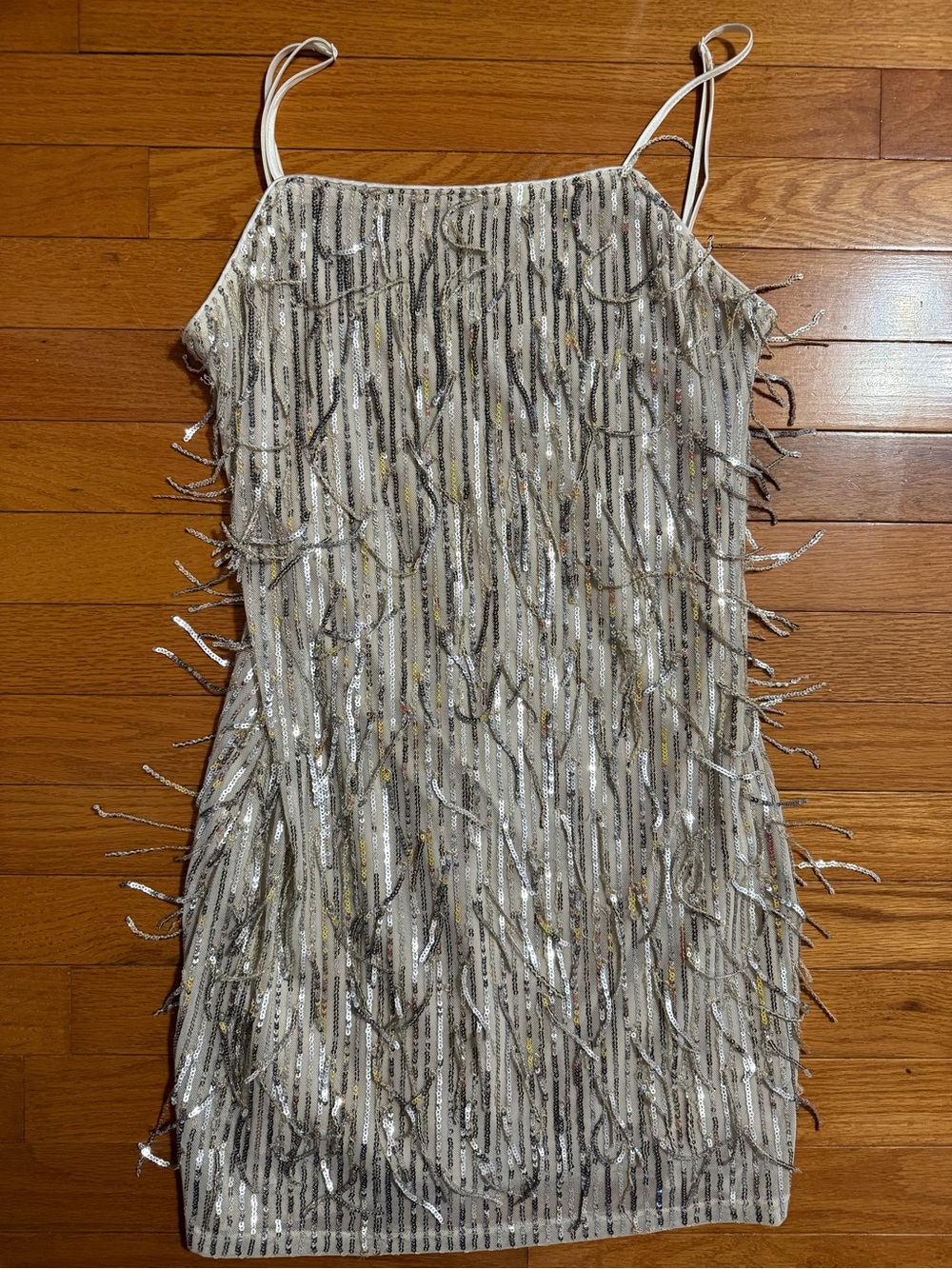 Trixxi Silver Sequin Fringe Mini Dress